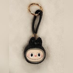 Labubu Black Rhinestone Keychain with Gold Ring Bag Charm
